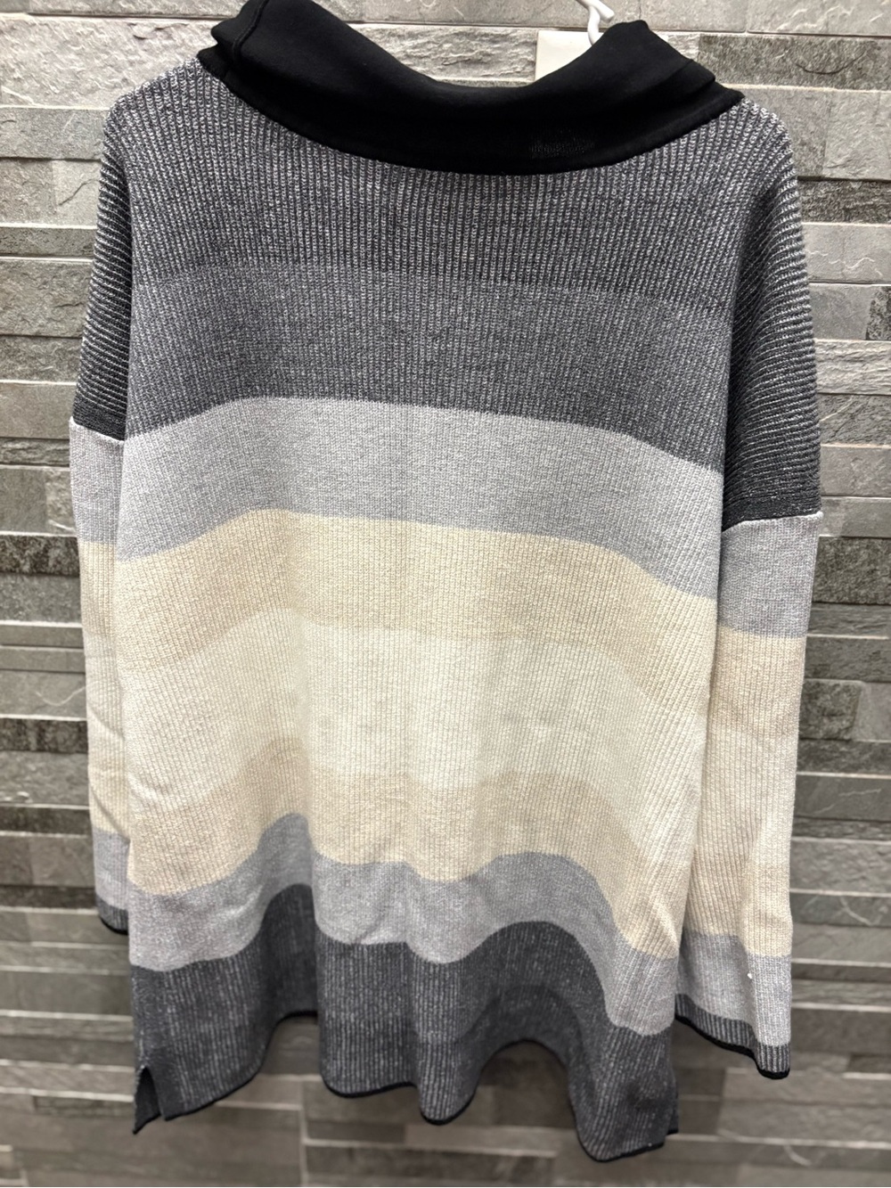 Talbots Striped Cowl Neck Sweater - Gray, Cream, Black